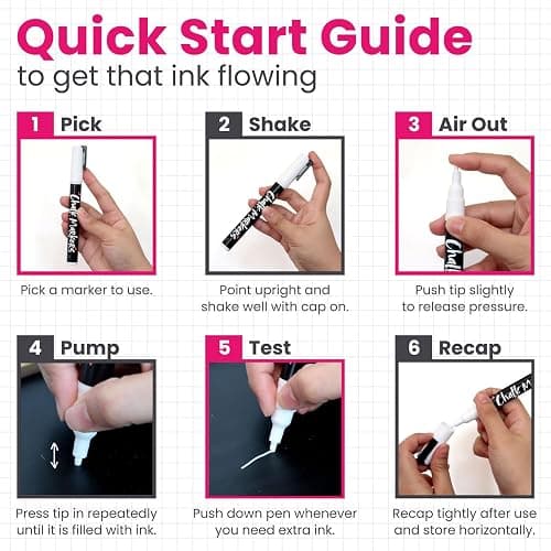 Chalkola 5 White Chalk Markers for Chalkboard Signs, Blackboard, Car Window, Bistro, Glass | 5 Variety Pack - Thin, Fine Tip, Bold & Jumbo Size Erasable Liquid Chalk Pens (1mm, 3mm, 6mm, 10mm, 15mm) thumbnail 7
