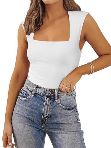 PINKMSTYLE Womens Basic Square Neck Tank Tops Double Lined Fitted Summer Tops Cute Sleeveless Shirts thumbnail 2