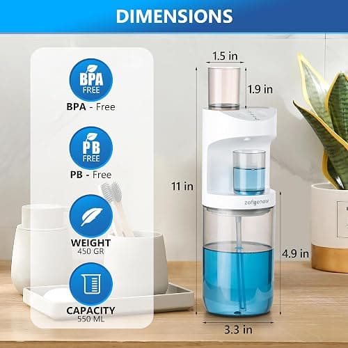 ZOFGENOW Automatic Mouthwash Dispenser for Bathroom,Bathroom Accessories 19.4 Fl Oz Dispensers with Magnetic Cups,Wall Mounted Dispenser,Suitable for All Age Groups,White thumbnail 3