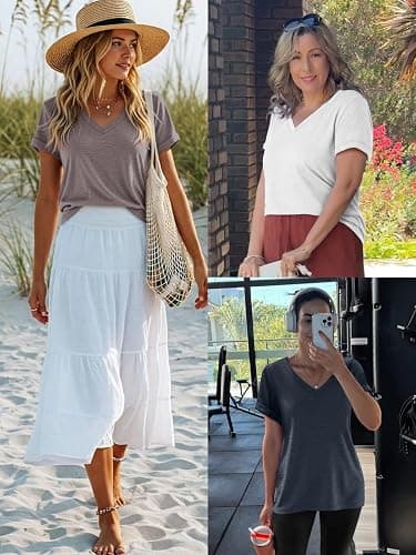ATHMILE T Shirts Short Sleeve V Neck Tees for Women Fashion Tops Trendy Lightweight Casual Summer Outfits Clothes 2025 Beach thumbnail 4