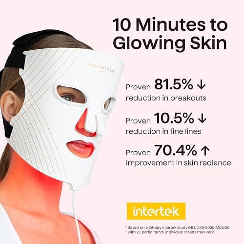 wavytalk Red Light Therapy Mask for Face, Glow Time LED Face Mask Light Therapy for Anti-Fine Line, Acne Treatment and Skin Rejuvenation with Red, Near-Infrared Light, Blue & Amber Light Therapy White thumbnail 2