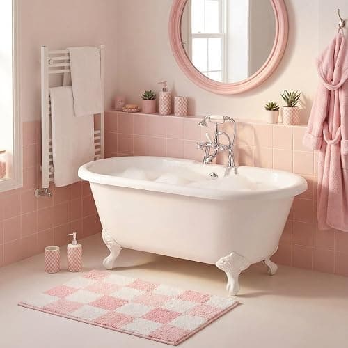 GRANNY SAYS Checkered Pink Bathroom Rugs Decor, 24" x 16", Fluffy Rug, Absorbent Microfiber Ultra Soft Bath Mat Washable, Non-Slip Bath Mats for Bathroom, Cute Floor Mat for Tub, Shower, Bedroom thumbnail 3
