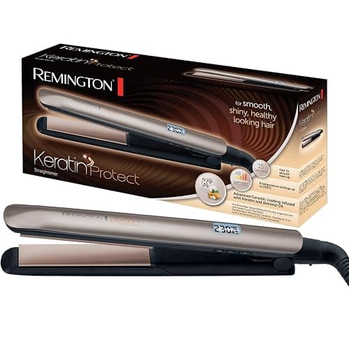 Remington Glätteisen [hochwertige Beschichtung] Keratin (Keramikbeschichtung mit Keratin & Mandelöl angereichert) LCD-Display, 10 Temperatureinstellungen 150-230°C, Haarglätter S8540,Schwarz, 110 mm - Image 1