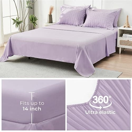 HYMOKEGE Lavender Full Size Comforter Sets Seersucker 7 Pieces, All Season Luxury Bed in a Bag for Bedroom, Bedding Set with Comforters, Sheets, Pillowcases & Shams thumbnail 7