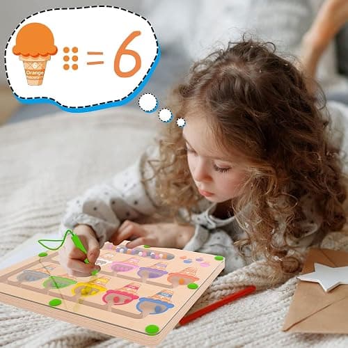 MTYOKILN Magnetic Color & Number Maze - Montessori Wooden Color Matching Learning Counting Puzzle Board - Toddler Fine Motor Skills Toys for Boys Girls 3 4 5 Years Old thumbnail 4