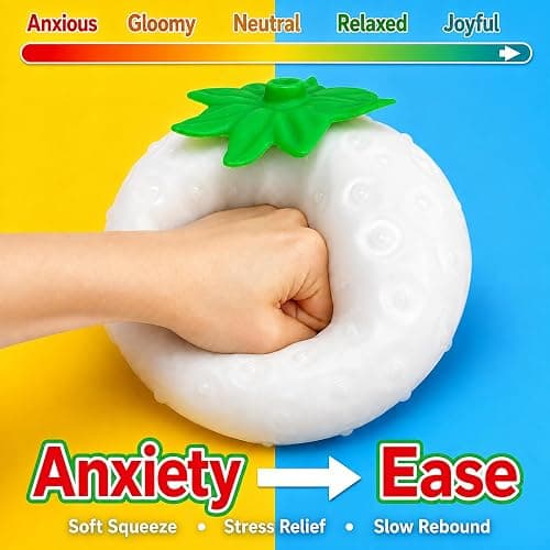 Jumbo Strawberry Squishy,Color Changing Sunlight Activated Squeeze Toy Gift | 5.1in Giant Strawberry Fidget Sensory Toy,White to Pink Color-Changing Slow Rising Fruit Squishy Stress Ball for Party Favors thumbnail 6