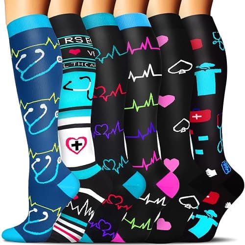 Sooverki Compression Socks for Women & Men 6 Pairs is Best Supportive Knee High Stockings for Circulation, Travel, Nurses - Image 1