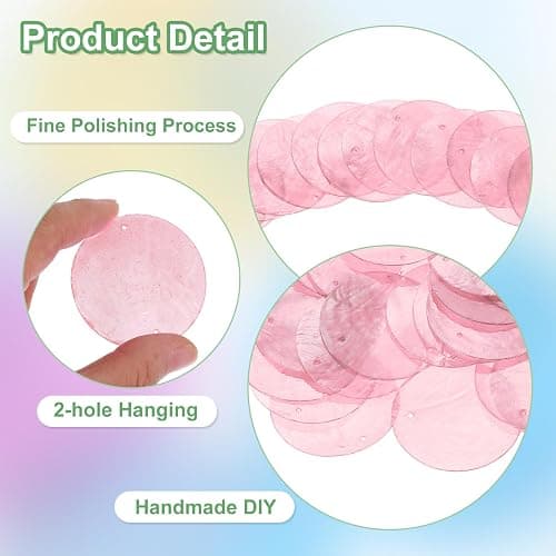 uxcell 120Pcs Capiz Shells 2" Round Natural Shells with 2 Holes for Seashell Wind Chimes Curtain Shell Garland DIY Craft Wedding Home Decoration, Pink thumbnail 3