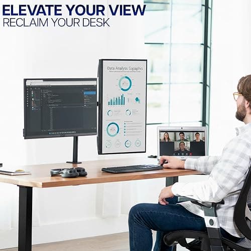 VIVO Dual Monitor Desk Mount, Holds 2 Computer Screens up to 30 inches and 22lbs Each, Heavy Duty Fully Adjustable Steel Stand with C-Clamp and Grommet, Black, STAND-V002 thumbnail 9
