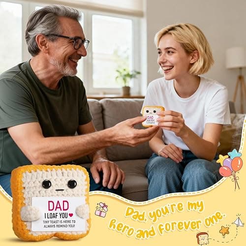 Ovrrcame Fathers Day Dad Gifts from Daughter or Son,Handmade Crochet Toast Funny Birthday Cards for Daddy,Unique I LOAF You Papa Gift Idea Decorations thumbnail 2