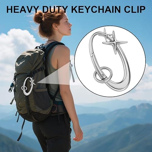 Zkptops 2Pcs Star Carabiner Keychain Cool Carabiner Y2K Keychain Aesthetic Star Moon Key Chain Silver Cute Fashion Key Chain Shiny Chrome Accessory for Car Keys Purse Handbag Backpack Bag Charms thumbnail 7
