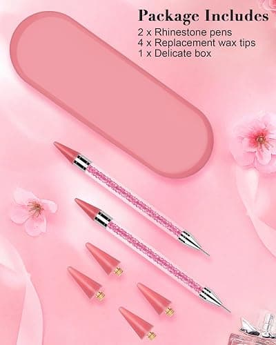 Rolybag Rhinestone Picker Tool, 2PCS Rhinestone Applicator Tool Dotting Wax Pen Dual-Ended with 4PCS Replaceable Wax Tips for DIY Nail Art Tool (Pink) thumbnail 7