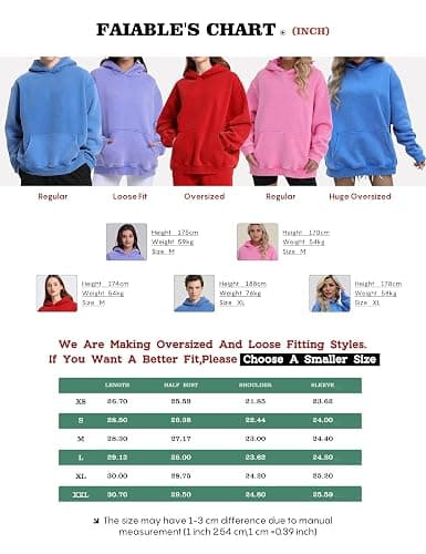 FAIABLE Womens Oversized Acid Wash Hoodie Unisex Heavyweight Cotton Hoodies Fleece Vintage Washed Sweatshirt Women Men thumbnail 4