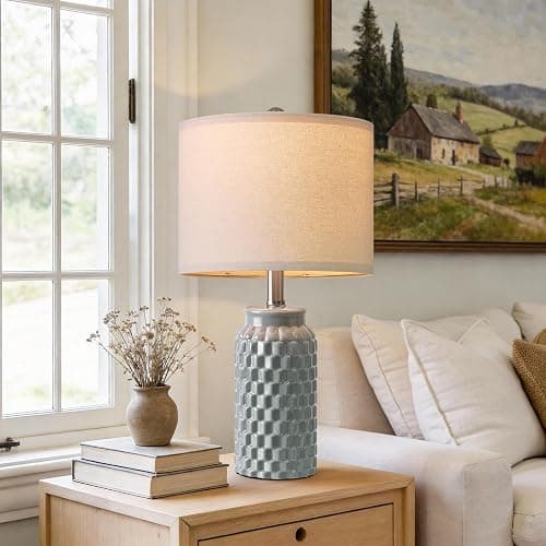 USumkky 20.5" Ceramic Table Lamps Set of 2, Modern Farmhouse Boho Bedside Lamps for Bedroom, Nightstand Lamps for Living Room End Tables, Small Desk Lamps, Grey thumbnail 3