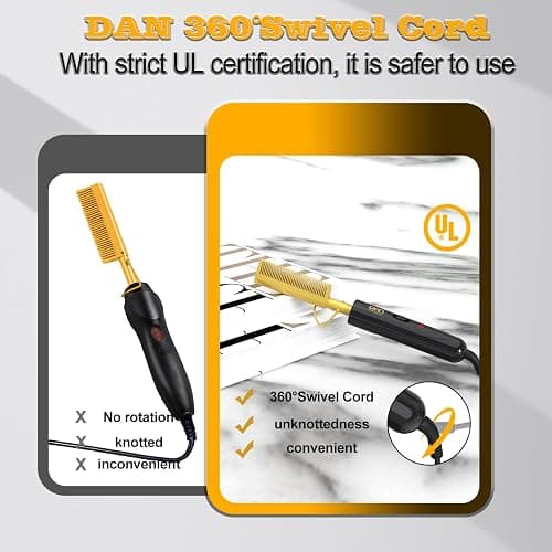 DAN Technology hot Comb Electric for Wigs,450℉Small hot Comb for Edges,Low and high Temperatures, Hair straightening Comb for Black Hair,Portable & Dual Voltage for Travel & Home… thumbnail 6