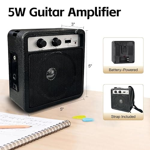 GOLDRIFF 30in Kids Electric Guitar Starter Kit for Beginners, Mini Electric Guitar with 5W Amp, Gig Bag, Strap, Extra Strings, Cable, 6 Picks, Clean Cloth and Free Online Lessons (Black) thumbnail 7