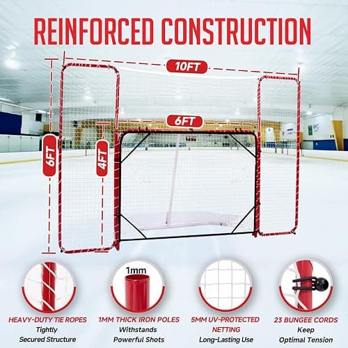ZEALFEEL Hockey Net with Backstop 10x6FT, Pro Hockey Goal Training Set with Target Nets, Heavy-Duty Steel Frame & 5-Strand Tear-Resistant Netting for Shooting Passing Goalie & Protection Practice thumbnail 3