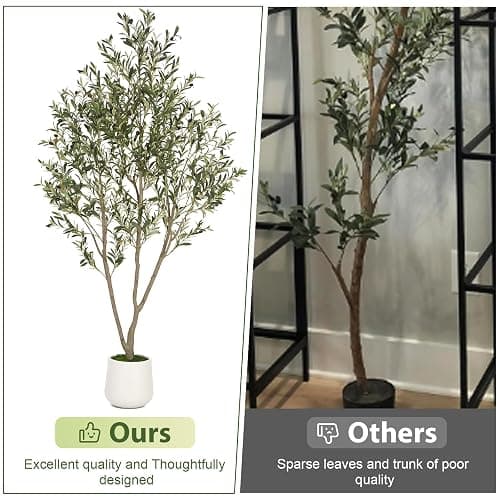 VIVATREES Olive Trees Artificial Indoor, 5FT Tall Faux Olive Tree with White Tall Planter, Artificial Plants with Natural Wood Trunk and Lifelike Fruits for Home Office Decor thumbnail 4