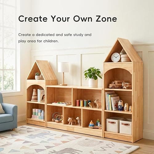 OOOK Rubberwood Montessori Shelf, 4-Tier Toy Organizers and Storage, Wood Corner Cabinet for Kids Room, Playroom, Nursery, Classroom, Kindergarten thumbnail 5