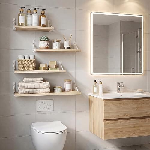 YGEOMER Floating Shelves for Wall, Different Sizes Natural Wood Wall Shelves for Living Room, Bathroom, Bedroom, Kitchen, Home Decor (Set of 4) thumbnail 7