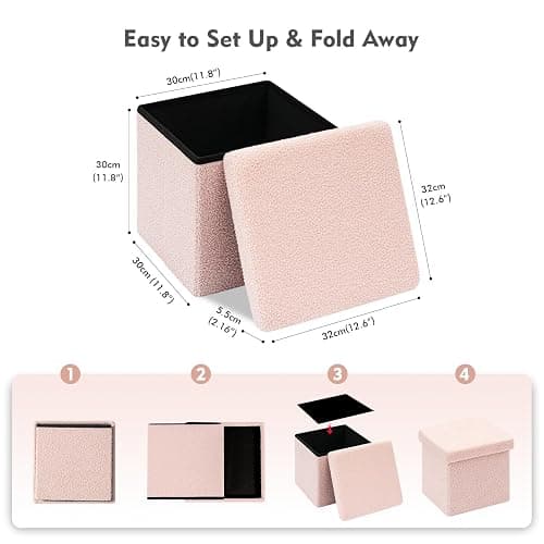 ROOM | Amazon | B FSOBEIIALEO Small Storage Ottoman Cube Sherpa Ottomans Foot Rest, Foldable Boucle Ottoman, Faux Teddy Fur, Cream White 12.6"x12.6"x12.6" - White - 12.6"x12.6"x12.6" thumbnail 4