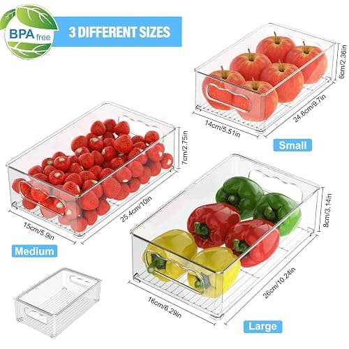 changshengda Fridge Storage Organiser- 6 Pack (3 Sizes) Fridge Organisers Stackable, Fridge Organisers for Pantry, Freezer, Cabinet, Drawer thumbnail 3