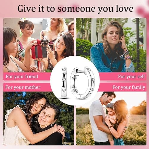 NARMO Earrings for Women 925 Sterling Silver Heart Hoops Small Colorful Rainbow Hoop Earrings Huggie Earrings thumbnail 5