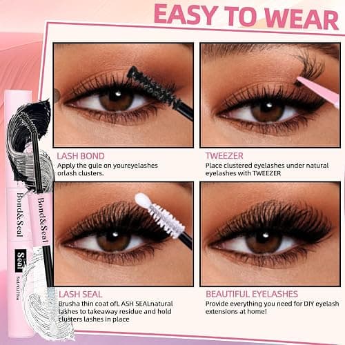 QUKLOGEN DIY Fluffy Lash Extension Kit 772Pcs D Curl 4 styles Individual Lash with Bottom Clusters Bond and Seal,Quick Glue Remover Tweezers Eyelash Brush Mini Applicator (LASH003) thumbnail 5