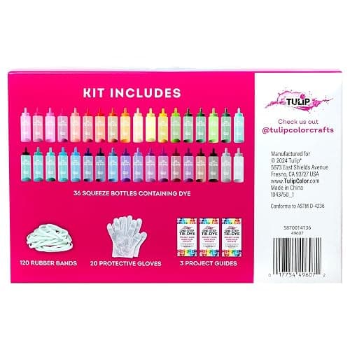 Tulip One-Step Tie-Dye Color Mania 36 Vibrant Colors, All-in-One Tie Dye Kit for Large Groups, Permanent Fabric Dye Pre-Filled Bottles, Gloves, Instructions thumbnail 7
