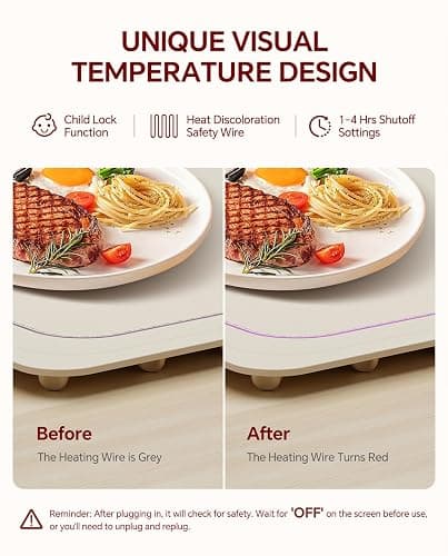 Food Warming Mat, Silicone Heating Tray with 7 Temperature Settings, Quick Full Surface Heating Pad, Thermochromic Line, Kids Lock, Food Warmers for Parties thumbnail 4