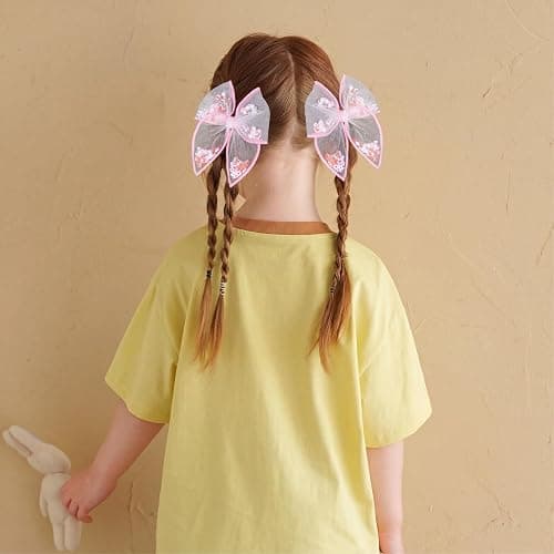 Cherry Fable Bow Hair Clips 4" Pink Mesh Tulle Fruit Shaker Hair Bow Alligator Barrettes for Teen Girls Women Summer Wedding Birthday Party Favor Dress Decor Accessory Set of 2 thumbnail 4
