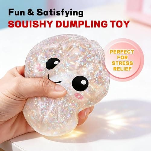 Dumpling Squishies, Glitter Dumpling Mystery Box, 2026 Upgraded Dumplings Stress Balls Fidget Sensory Balls, Squeeze Dough Ball Stress Relief Hand with Food Steamer, Relaxation Gift (Glitter White) thumbnail 3