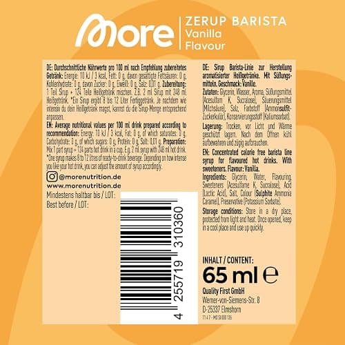 MORE Barista Zerup, Vanilla, 65 ml, für Kaffee, Tee und Heißgetränke, vegan, zero Kalorien - made in Germany thumbnail 2