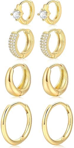 Small Gold Hoop Earrings Set for Women, 14K Gold Plated Lightweight Earrings Sets for Multiple Piercing, Hypoallergenic Huggie Gold Hoops Earrings for Women Jewelry - Image 1