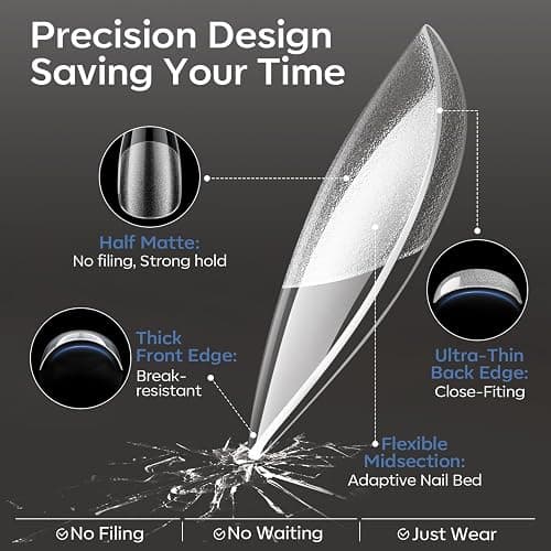 modelones Short Almond Nail Tips, 360pcs Pre-etched Clear Soft Press On Fake Nails Full Cover Half Matte Acrylic Gel Tips Extension for Salon & Home Use 15 Sizes thumbnail 4