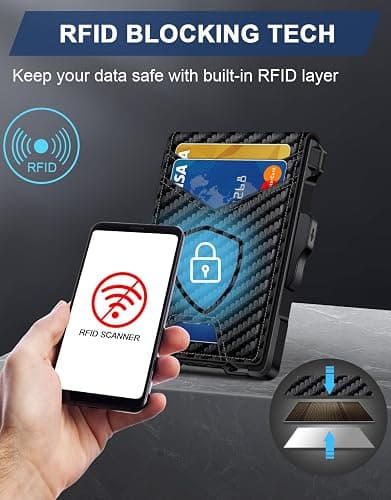 GHUKY Wallet for Men, Minimalist Slim Mens Wallet with Money Clip, RFID Blocking Smart Pop Up Card Wallet with ID Window, Compact Bifold Wallet, Metal Aluminum Credit Card Holder thumbnail 3