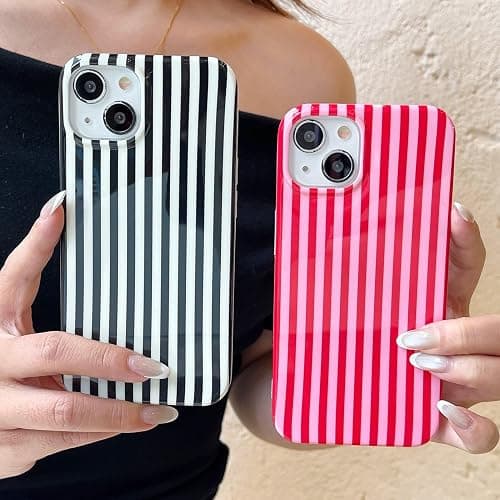 Reoomukk Cute Striped Phone Case Compatible with iPhone 16 Pro Max 6.9",Aesthetic Trendy Retro Stripe Pattern Chic Pretty Stylish Protective Girls Women Cover for iPhone 16promax-Red Pink thumbnail 4