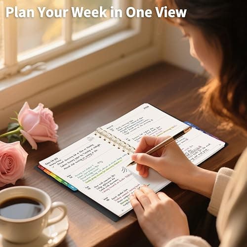 EMSHOI Academic Planner 2026-2027, Weekly and Monthly Calendar (July 2026 - June 2027), School Student Teacher Agenda Book, 100GSM Paper, PVC Cover, Colorful Tabs, A5 (6.38" x 8.35"), Black thumbnail 2