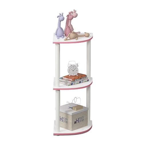Furinno TURN-N-TUBE Corner Shelf, 3-Tier Corner Bookshelf, Display Storage Shelves with Open Shelves, for Organization and Storage, Living Room, Home Office, Garage, Pink thumbnail 4