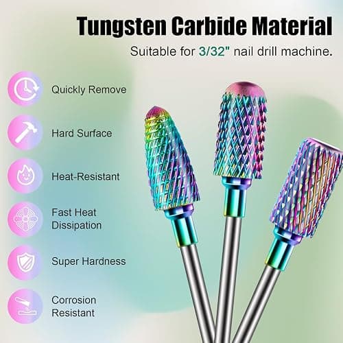 13PCS Nail Drill Bits Set, 3/32” Professional Drill Bits Nail Tech, Tungsten Carbide Diamond Ceramic Efile Nail Bits with Brush, Cuticle Remover Bits for Acrylic Gel Dip Powder Nail Manicure | 3/32” Diamond Ceramic Drill Bits Nail Tech, Two-Way Rotation, Remover Bits Manicure Pedicure Tools for Beginner & Pro thumbnail 4