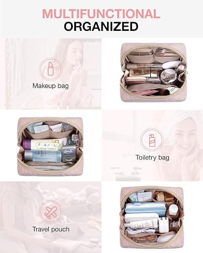 BAGSMART Small Makeup Bag, Travel Cosmetic Bag Make Up Pouch Small Travel Essentials for Women Dorm Room Essentials Pouch,Water-resistant Toiletry Bag,Makeup Organizer Bag, Pink thumbnail 6
