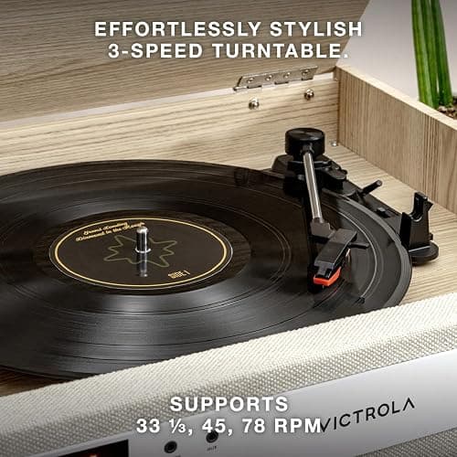 Victrola Century 6-in-1 Vinyl Record Player & Music Center – 3-Speed Turntable, CD & Cassette Player, VINYLSTREAM, Bluetooth & 3.5mm Aux, Record Player with Speakers, Mid Century Design (Walnut) thumbnail 7