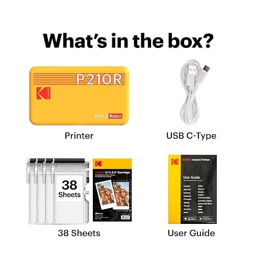KODAK Mini 2 Retro 2x3 Portable Photo Printer, 38 Sheets, Bluetooth Smartphone Printer for iPhone & Android, Instant Color Prints, 4PASS Dye Sublimation, White thumbnail 8