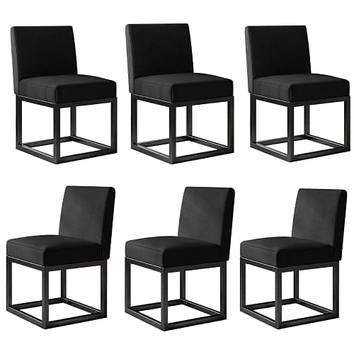 Jocisland Mid Century Linen Dining Chairs Set of 6, Modern Upholstered Dinner Chairs with Metal Frame for Restaurant, Dining Room, Kitchen, Black Padded Chairs thumbnail 9