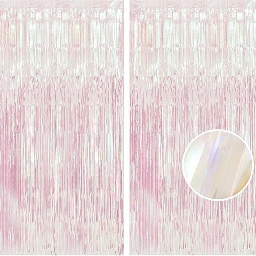 BRAVESHINE Iridescent Fringe Backdrop | Holographic Party Streamers Curtain | 2 Pack 3.2x6.5ft Photo Booths Props for Girl/16th/18th/Birthday/Engagement/Bridal/Anniversary/Bachelorette Party Decorations - Image 1