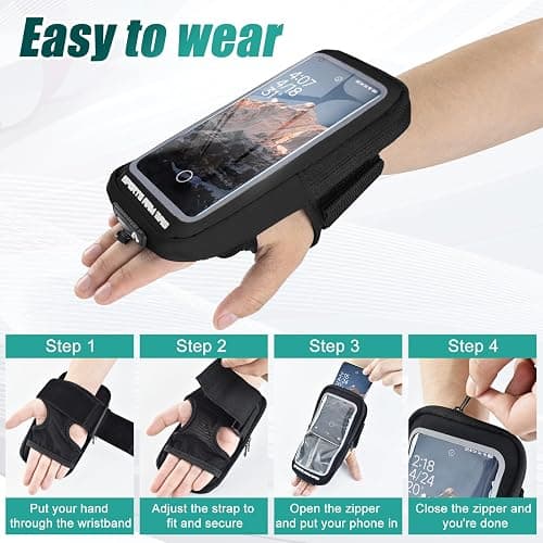Phone Holder for Running, Running Armband Phone Holder with Carabiner, Phone Armbands for iPhone 17 16 15 14 13 12 11Pro Max & Galaxy S25/S24/S23, Cell Phone Armband Up to 6.8'' Phone (Black) thumbnail 6
