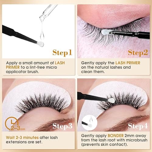 Miuffue Lash Bonder and Primer Kit for Eyelash Extensions, Glue Accelerator Lash Sealant, Eyelash Extension Primer Protein Oil Remover, Adhesive Makeup Tools for Professional Use (15ml+15ml) thumbnail 5