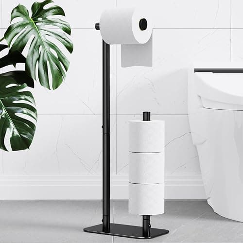 Kitsure Toilet Paper Holder Free Standing - Large Capacity Toilet Paper Holder for 4 Rolls, Rustproof Toilet Paper Stand with Non-Slip Stable Base, Black, Medium - Image 1