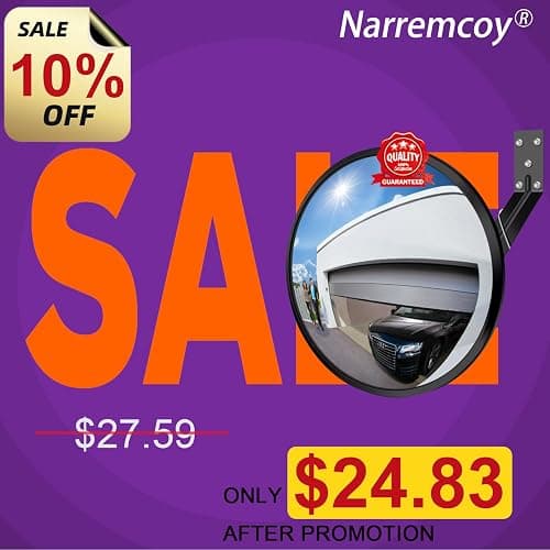 Narremcoy 12 inch Acrylic Convex Mirror, Adjustable Wide Angle View Indoor Security Mirror, Corner Security Blind Spot for Warehouse, Office, Parking Garage and Traffic Safety thumbnail 2