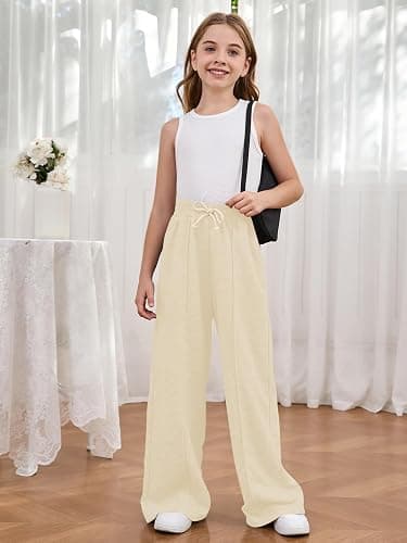 COZYEASE Girl's Wide Leg Sweatpants High Elastic Waist Straight Leg Baggy Jogger Pants with Pocket thumbnail 4